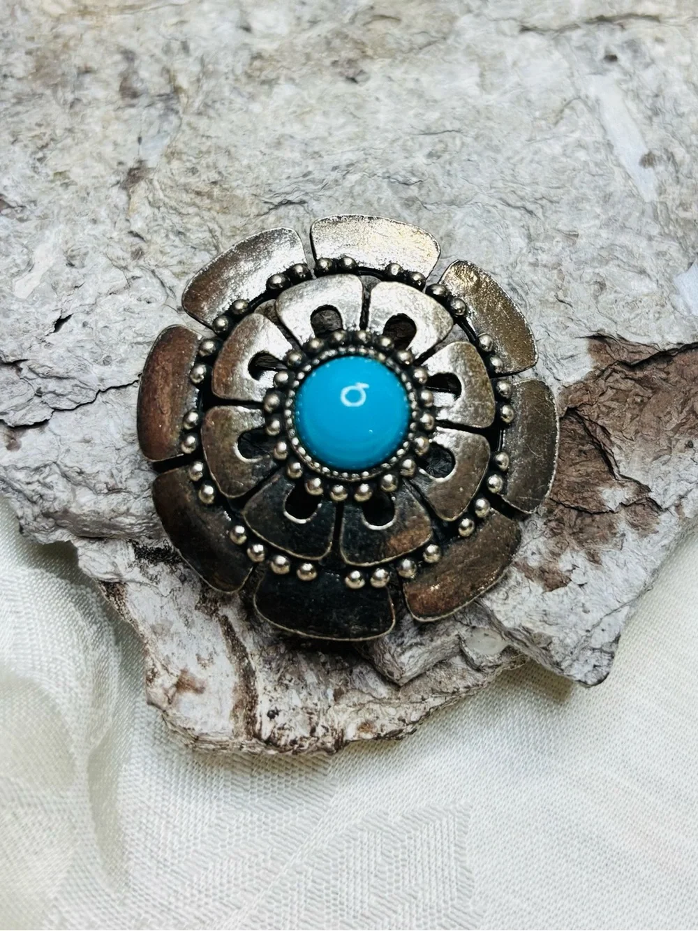 Vintage Concho Southwestern Brooch Faux Turquoise
